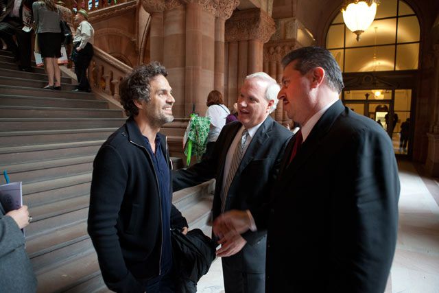 Mark Ruffalo, State Senator Tony Avella and NYS Senator Joseph P. Addabbo, Jr.